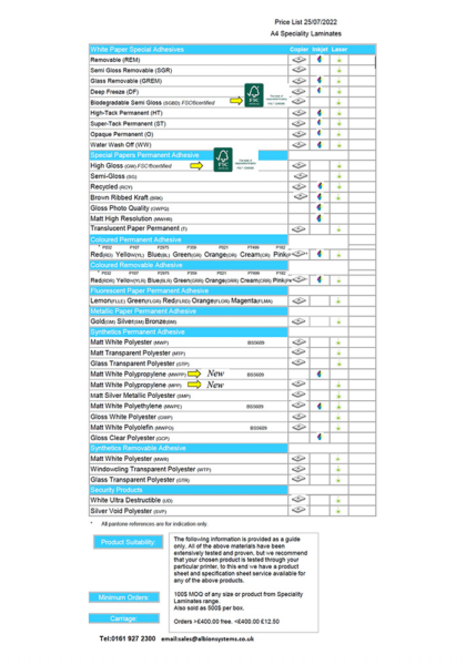 A4 Speciality Laminates